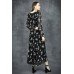 JET BLACK FLORAL PRINTED FLOW CIRCULAR DRESS