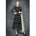 JET BLACK FLORAL PRINTED FLOW CIRCULAR DRESS