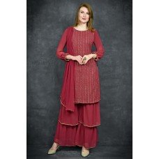 FIRED BRICK DESIGNER THREE LAYERED GHARARA SUIT