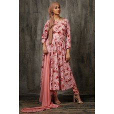 Peach Floral Printed Anarkali Dress Indian Ethnic Party Suit