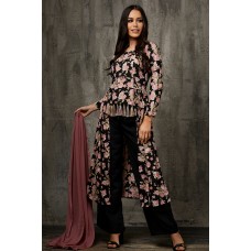 Black Floral Printed Dress Indian Jacket Suit