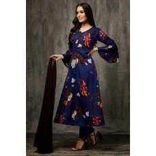 Royal Blue Printed Flared Anarkali Suit Hot Indian Dress