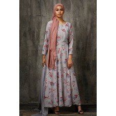 Grey Floral Printed Frock Indian Maxi Gown