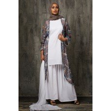 White & Grey Printed Jacket Suit Pakistani Designer Dress