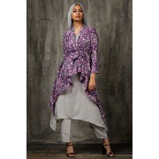 Grey & Purple Designer Jacket Style Dress Modest Suit