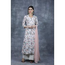 Off White Floral Printed Suit Pakistani Designer Dress