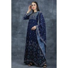 Navy Blue Embroidered Anarkali Suit Indian Wedding Party Wear