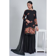 Black Floral Printed Dress Indian Designer Gharara