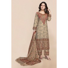 Beige Printed Woolen Salwar Suit