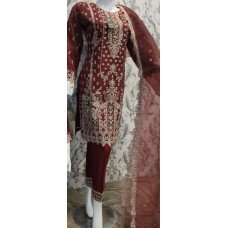 Maroon Embroidered Designer Readymade Salwar Suit