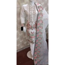 White Designer Pakistani Punjabi Embroidered Suit