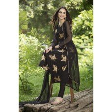 IDC-150 BLACK GEORGETTE PLAIN JACKET STYLE CHURIDAR READY MADE SUIT