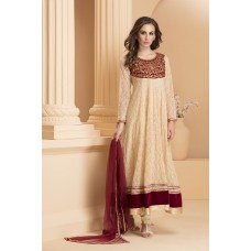 YELLOW & MAROON INDIAN DESIGNER PARTY WEAR CIRCULAR STYLE READYMADE DRESS