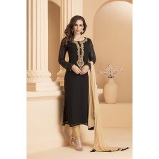 IDC-156 BLACK AND GOLDEN GEORGETTE STRAIGHT CUT READY MADE SUIT