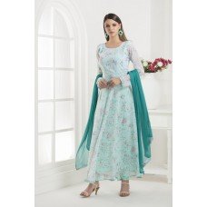 MINT FLORAL PRINTED LONG ANARKALI READY TO WEAR SUIT