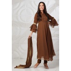 Brown Georgette Kurti Style Frock Readymade Dress