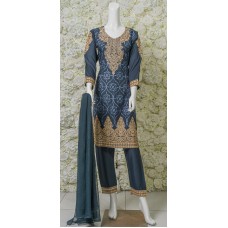 Grey Blue Linen Suit Pakistani Winter Party Dress