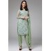 PISTA GREEN PRINTED KAMEEZ AND SALWAR SUIT