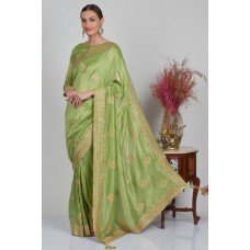 Pista Embroidered Designer Saree