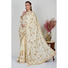 Ivory Indian Designer Embroidered Ethnic Saree 