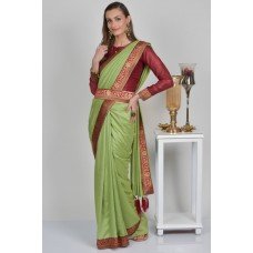 Pista Green & Maroon Belt Blouse Desi Saree