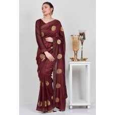 Dark Maroon Embroidered Pakistani Designer Saree