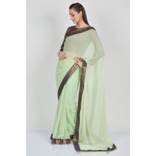 Pista Brocade Blouse Readymade Saree