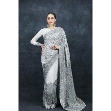 Grey Heavy Embellished Party Wedding Saree