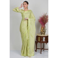 Pista Green Embellished Mehndi Mayoun Saree