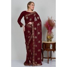 Maroon Shimmering Indian Party Wear Saree