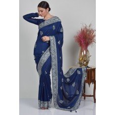 Navy Blue Embroidered Indian Designer Saree