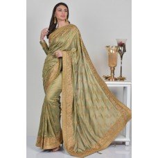 Pista Embroidered Indian Designer Wedding Saree