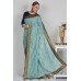 Dark Mint & Blue Embroidered Festive Saree