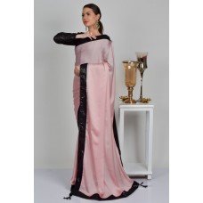 Light Pink & Black Satin Georgette Indian Saree