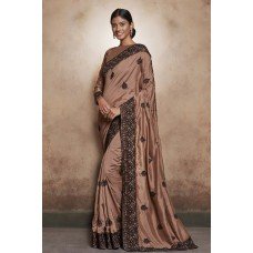 ZIDC-402 STUNNING BROWN LACE BORDER WEDDING WEAR READY MADE SAREE