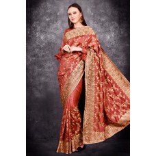 RUSTY PINK EMBROIDERED BROCADE BORDER READYMADE BLOUSE SAREE