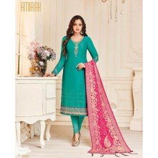 TURQUOISE STRAIGHT INDIAN READY TO WEAR CHURIDAR SUIT