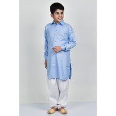 Sky Blue Collar Kurta & Shalwar For Boys