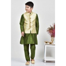 Light Green Brocade Style Boys Waistcoat