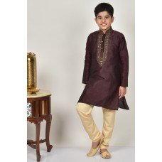 Maroon Embroidered Readymade Kids Kurta Pajama