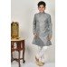 Grey Jamawar Boys Kurta & White Pajama