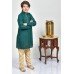 Teal Green & Beige Jacquard Kurta Payjama For Boys