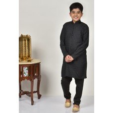 Black Jacquard Indian Boys Readymade Kurta Pajama