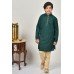 Teal Green & Beige Jacquard Kurta Payjama For Boys