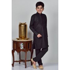 Black Embroidered Kurta Pajama Young Boys Eid Wear