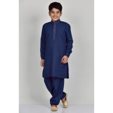 Navy Blue Designer Kurta Set Pathan Kids Suit