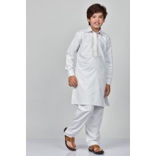 White Embroidered Shalwar Kameez For Boys