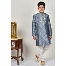 Grey Traditional Wear Embroidered Kids Kurta Pajama Set