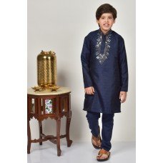 Navy Blue Sequin Kurta Pajama Boys Wedding Dress