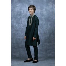 Dark Green Kids Kurta Pajama Indian Boys Wedding Wear